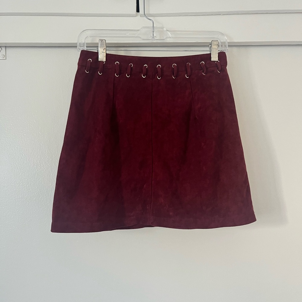 Burgundy velvet/suede mini skirt